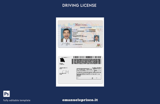verified style modello di patente di guida USA Missouri in stile verificato template